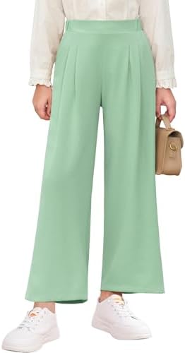 Haloumoning - Girls High Waist Uniform Pants, Wide Leg Dress Pants, Casual Pants with Pockets, 5-14 Years