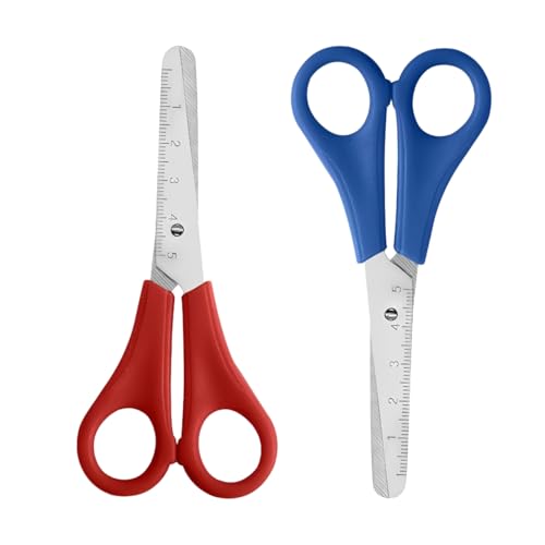 GZSYWZ 2 Pcs Kids Safety Scissors - Blunt Tip Children Preschool Craft Scissors with CM-Scale for Home School (Blue+Red)