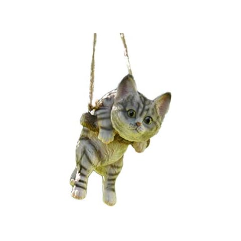 Cat Rope Swing, hanging Cat on a swing, garden ornament, home decoration, statue sculpture animal figure, hanging from tree, or indoors in any room of your home, ideal present, gift Cover