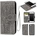 iPhone 7 Wallet Case, iPhone 8 Case Embossed Love PU Leather Case Full Protective Anti-Scratch Resistant Cover Magnetic Case Slot Wrist Strap Case for iPhone 7 & iPhone 8 (Elephant-Gray)