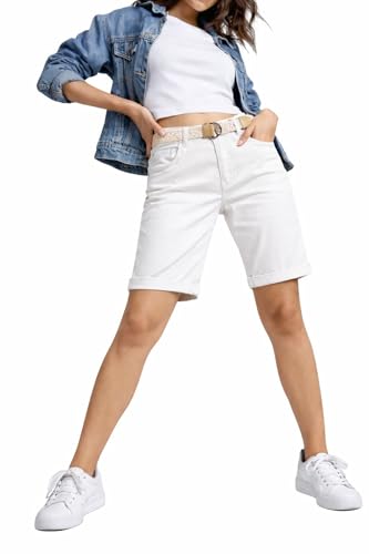 Sublevel Damen Bermuda Shorts mit Aufschlag Weiß –