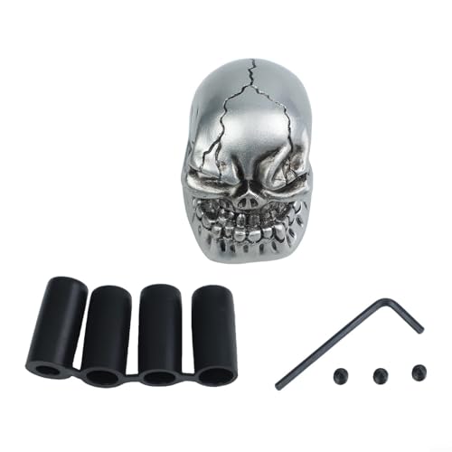 Pomo de cambio de calavera para vehículos de transmisión manual, cabezal de palanca de cambios de material ABS con ajuste general, incluye herramienta de instalación y (plateado)