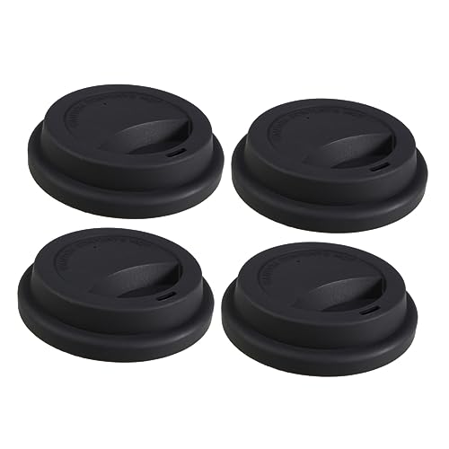 NAMOARLY 4 Piezas Tapa de café tapa de la taza tapas de tazas de café cubiertas de tapa de viaje reutilizable Cubrir vasos funda de silicona para taza cubiertas de copa para bebidas Black
