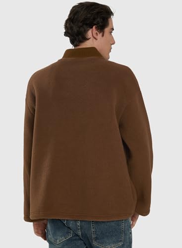 Mainfini Men's Fuzzy Sherpa Pullover Collared Button Fleece Sweater with Pockets (S-XXL)4