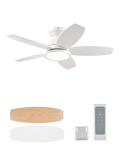 VONLUCE Ceiling Fans with Lights, 36 Inch Ceiling Fan and Remote, Full-spectrum LED Light, 3CCT, 6-Speeds Noiseless Reversible DC Motor, Modern Ceiling Fan for Bedroom Living Room Farmhouse, White
