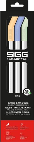 SIGG Helia Set di cannucce in vetro (4 pezzi), Set di cannucce lavabili in lavastoviglie in vetro, Set composto da cannucce riutilizzabili e scovolino per la pulizia
