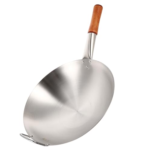 Wok de acero inoxidable con mango sencillo práctico miniatura 1