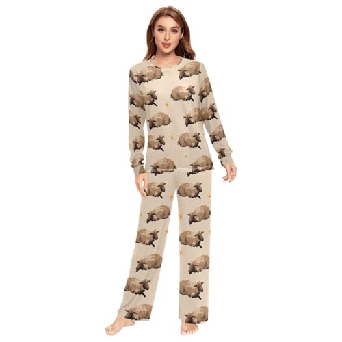 Watercolor Sheep Pjs Sets for Women Men Pajama Set Long Sleeve Pajamas for Women Set 2 Piece withPocket Size XXS-XXL3