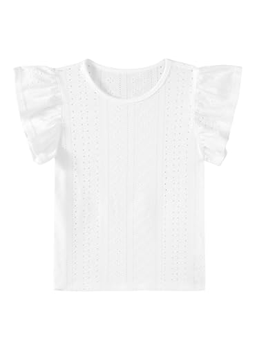 Image of Girls' Summer Shirts Cute Tops Ruffle Sleeve Crew Neck Casual Tees