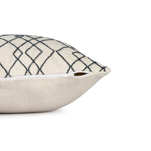 Image of Wakefit Designer Cushion Cover | 16x16 inch | Heavy Embroidery | Cotton & Linen Fabric on Both Sides | Pack of 1 | Abstract Triangle Navy