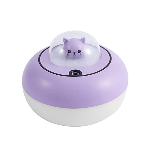 Image of 400ML household humidifier, night light cold fog humidifier, automatic timing off, automatic shutdown without water, whisper silent air humidifier, cute kitten, plant, office (Purple)