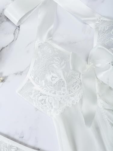 Image of Foxiny Sexy Halter Open Front Ruffle Sheer Mesh Lace Babydoll Lingerie Dress with Thong 2 Piece