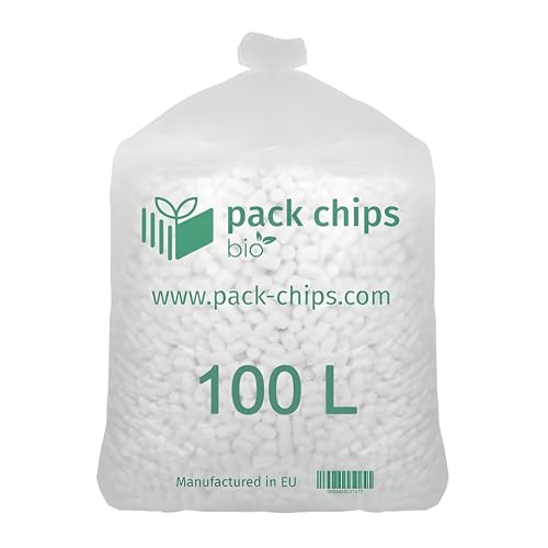 PACK CHIPS bio Verpackungschips Füllmaterial 100 L - Antistatische Polsterchips - Füllmaterial für Pakete - Verpackungsmaterial BIO - 100% Natürlich Abbaubar aus Stärke