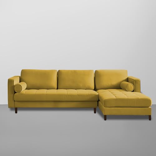 Image of Lezra RHS 4 Seater L Shape Sofa Set for Living Room (Yellow Fabric) Premium Fabric Sofa