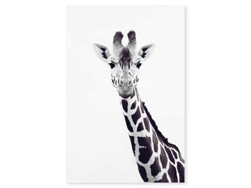 Décoration de chambre : affiche enfant girafe noire et son cadre bois élégant