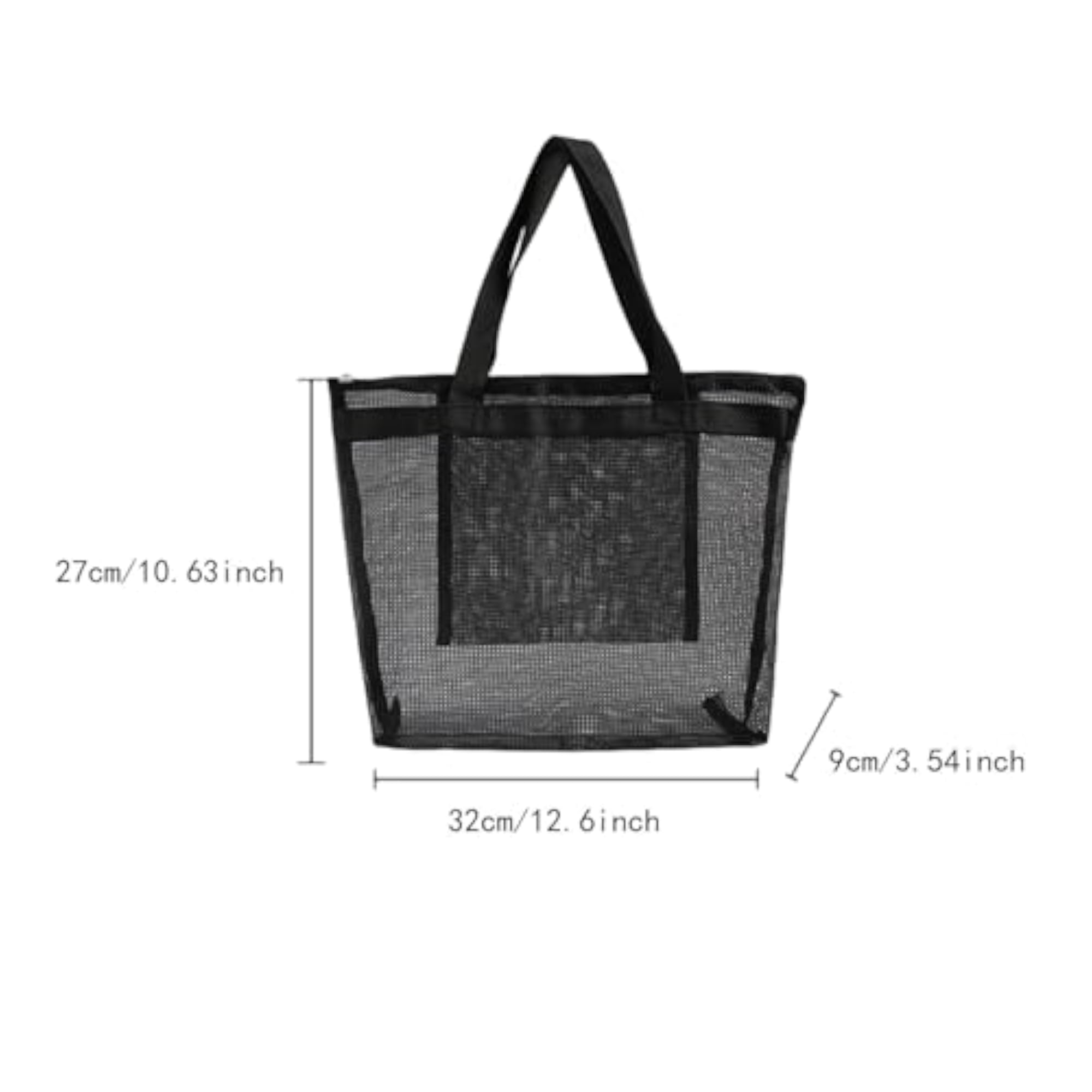 Mesh Beach Bag with Zipper, Large Capacity, Stylish Black