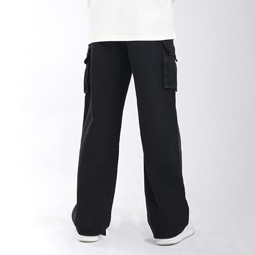 Mens Baggy Cargo Jeans Y2k Drawstring Elastic Waist Wide Leg Denim Pants for Men with Flap Pockets Streetwear2