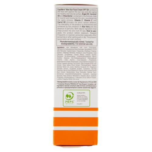 equilibra Solari, Aloe Sonnencreme für das Gesicht mit LSF 50+, Sonnenschutz für das Gesicht auf Basis von Aloe Vera, Arganöl, Kokosöl… – Ansicht 5