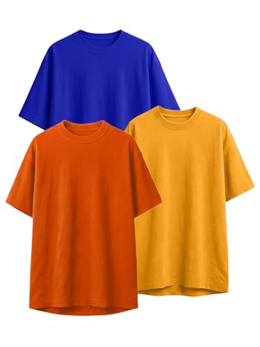 Image of LEOTUDE Women's Drop Shoulder Oversized Baggy Fit Half Sleeve Plain Solid Round Neck Multicolor T-Shirt Combo for Women's (Pack of 3)
