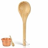 HERCHR Saunakelle, Hölzerner Saunalöffel, Handgefertigter Löffel, Hölzerner Salzbadlöffel, Saunazubehör, Saunakelle Holz Holzkelle Aufgußkelle Saunalöffel, Schöpfkelle Für Sauna, Länge 39cm