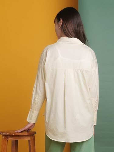 Image of Freehand Women Oversized Solid Oversized Shirt (Cream S)