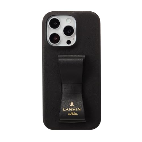 [LANVIN en Bleu] iPhone 16 Pro �X�������b�v�P�[�X Slim Wrap Case Stand & Ring Ribbon ���K�i �����o���I���u���[ (Black)