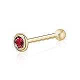 Massete 14k Gold Nose Ring with Simulated Ruby Stud Piercing Body Bezel Set Micro Yellow
