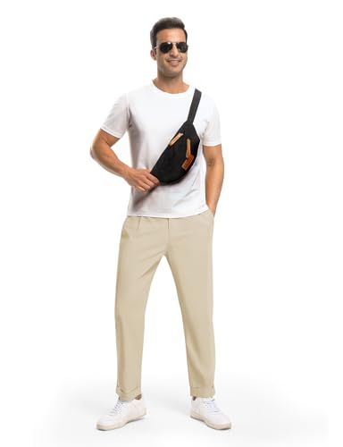 Rdruko Men's Slim Fit Cotton Linen Pants Lightweight Casual Pants Elastic Waist Summer Beach Pants with Pockets, Light Khaki, 2XL3