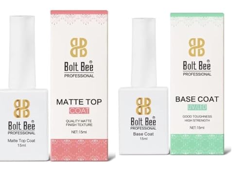 Image of BOLT BEE Matte Top Coat and Base Coat15ml Soak Off UV LED Gel Nail Polish set for Nail Art