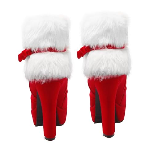 Healeved Botines de Invierno para Mujer con Tacón Plataforma Gruesa Forro de Peluche y Lazo Lateral Botas Cortas de Navidad Cómodos y Fáciles de Poner Talla Roja