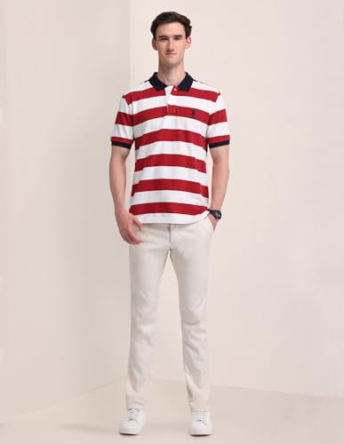 Image of U.S. Polo ASSN. Striped Slim Fit Polo T Shirts for Men - 100% Cotton, Half Sleeves Mens Tshirt