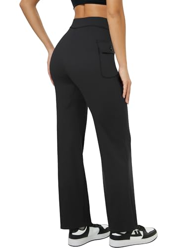 Women's High Waist Flared Casual Pants, Button Side Flap Work Pants with Pocket2