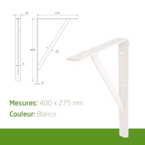 Équerre pour étagères en acier résistant blanc lot de 4 pièces - 7