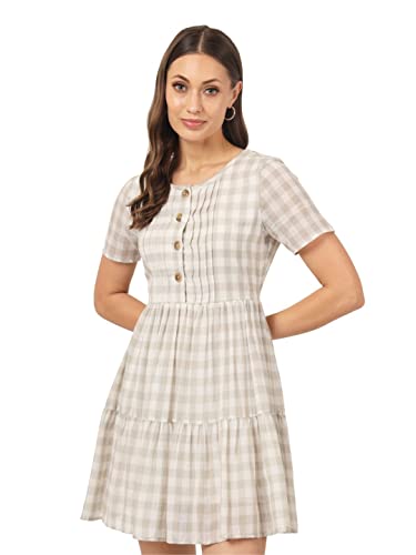 Image of BEATNIK Cotton Ruffled Sleeves Printed White Women Dresses