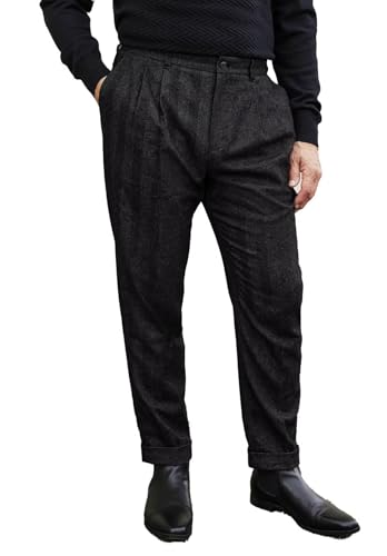 Mens Tweed Classic Fit Pleat-Front Dress Pants Slacks Trousers