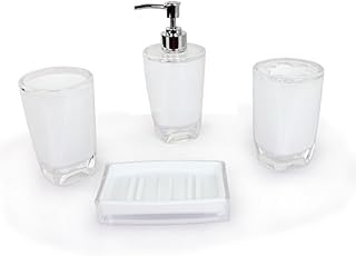 Fingey Modern Design 4 Piece Bathroom Accessory Set, Soap Dish, Tooth Brush Holder, Soap Dispenser, Rinse Cup (Pink)