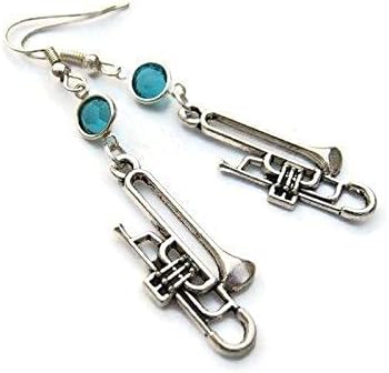 Trombone Birthstone Earrings, Personalized Music Earrings, Horn Earrings, Musical Instrument Jewelry