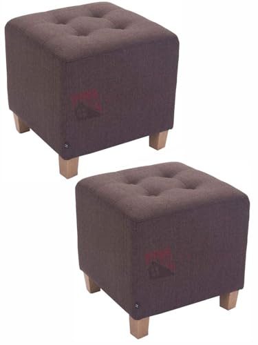 Image of Pouffes Bench Seating Stool for Living Room Office Patio Kitchen Bench Puffy Wooden Mudda Ottoman Stools Set of 2 Footrest Stool Pouf.(Brown)