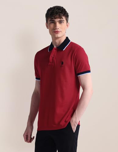 Image of U.S. Polo ASSN. Solid Slim Fit Polo T Shirts for Men - 100% Cotton, Half Sleeve Mens Tshirt