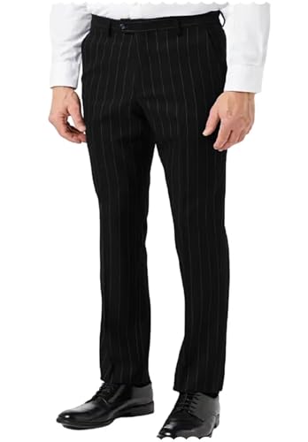 Men's Striped Dress Pants Casual Straight Fit Office Work Suit Trousers