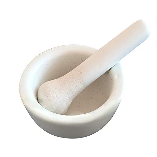 YUEWO Blanc Mortier et Pilon en Granit Moulin en Pierre Naturelle pour Épices, Assaisonnements, Pâtes, Pestos et Guacamole 90mm-Dia