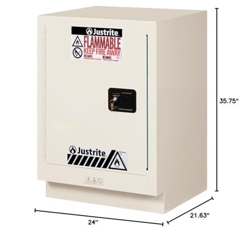 Image of Justrite Acid Corrosive Storage Cabinet - 15 Gallon 1 Door Self Close Chemical Storage Cabinet with ChemCor Coating - 22 inch x 36 inch x 24 inch - Made in The USA - Light Neutral - 8825372