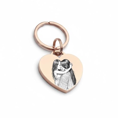 Porte-clés Cœur Personnalisé en Acier Inoxydable avec Gravure Photo – Cadeau Unique avec Nom & Image | Pendentif Gravé Haut de Gamme pour Couples,...