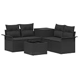 vidaXL Sofa Set 6 pcs 4-Sitzanzahl Schwarz Polyrattan und Stahl, Gartensitzmöbel, modernes Outdoor Sofa Set, wetterbeständiges Rattan-Design, integrierte Aufbewahrungsbox und Terrassenlounge