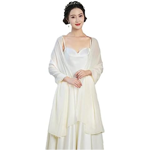 SlenyuBridal Women's Long Chiffon Shawl Scarf Accessory for Prom Evening Dress Beach Wrap Ivory Free Size Cover
