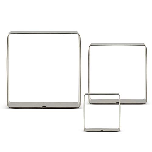 LILIAO Ausstechformen, quadratisch, 3 verschiedene Größen - Groß: 9,5 cm, Mittel: 7,6 cm und klein: 6 cm - Edelstahl Cover
