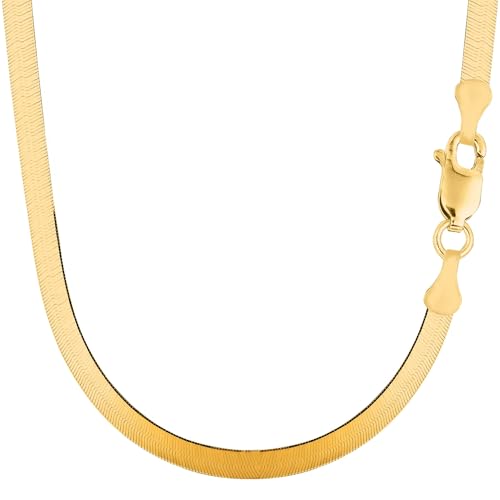 Jewelry Affairs 14k Yellow Real Solid Gold Imperial Herringbone Chain Necklace 4.7mm 24