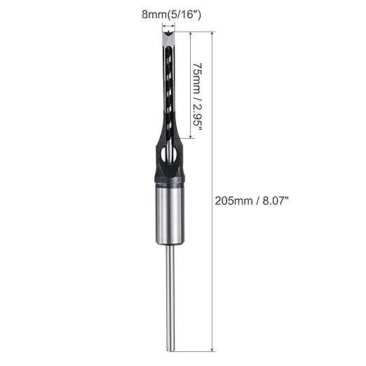 8mm (5/16") Mortice Chisel Drill Bit Set, Woodworking Square Hole Cutter with Auger, HSS Steel - Image 3