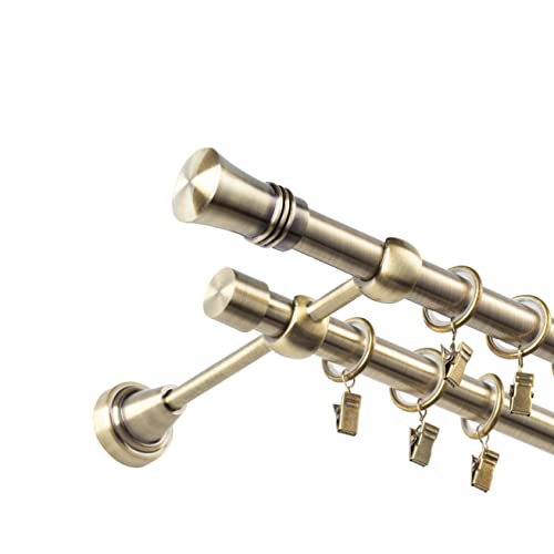 Fenster DEKOR - Gardinenstange Wandmontage 2-läufig 160 cm - Vorhangstange aus Stahl mit 32 Ösen und Clips - Gardinen Stange Gold - Gardinenstangen im Set mit Dübel - Elegante Vorhangstangen