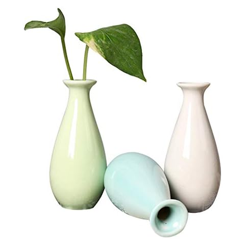 XuanMax Set of 3 Mini Ceramic Vases Flowers Pot Plant Container Small Handmade Porcelain Decorative Vase Gift for Home Office Table Centerpiece Living Room Decoration (Artificial Flowers Not Include) Cover